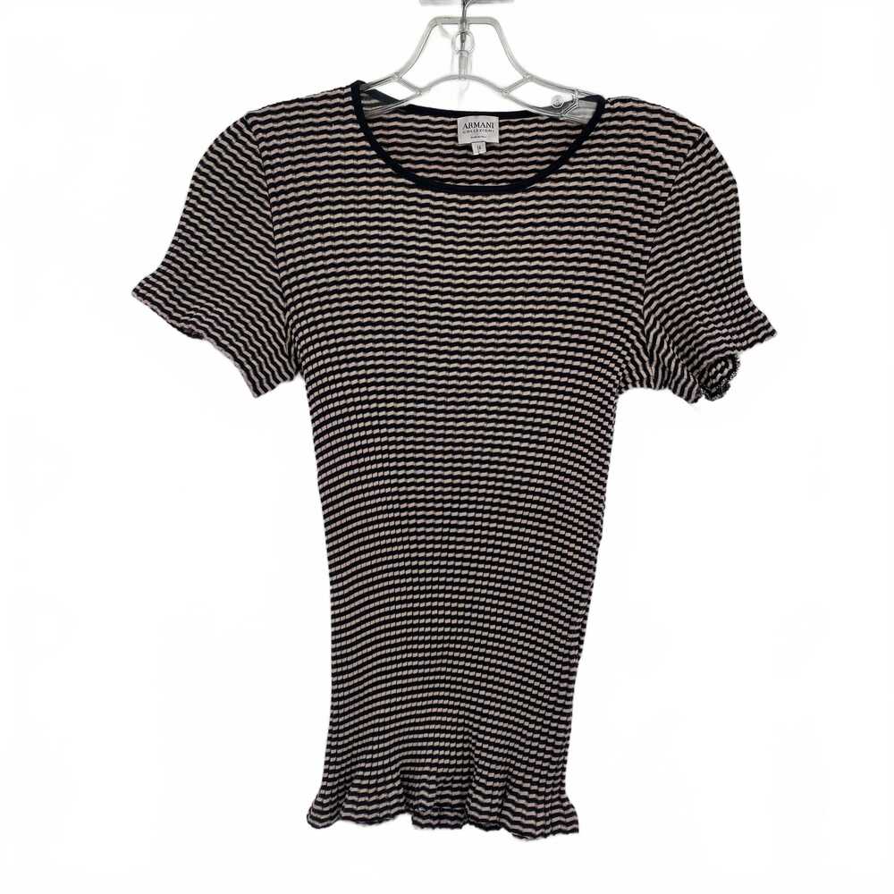 Armani Collezioni Black Beige Striped Short Sleeve Tee | Womens 14